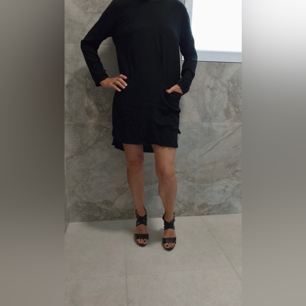 Chic Black Long Sleeve Mock Neck Sheath Dress